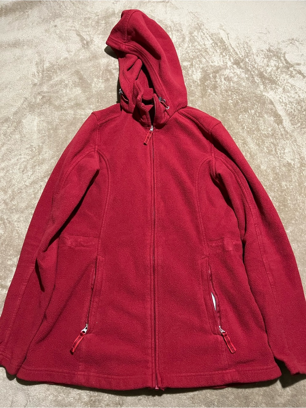 Lands' End Women's Deep Red Hooded Fleece Jacket-XS